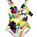 DKNY  Ruffled Floral Underwire Women’s One Piece Swimsuit Navy Multi 14 NEW Photo 0