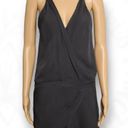 Michelle Mason  Cami Wrap Plunge Mini Dress in Charcoal Gray 100% Silk Size M Photo 3