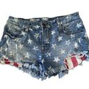 Mossimo Fringe Distressed Denim Shorts Stars Patriotic Beach Coastal School Vaca Blue Size 6 Photo 0