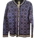 L.L.Bean  cotton cardigan sweater jumps Sz M blue Nordic fair isle metal button Photo 0