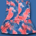 Pink & Blue Tie Dye Ruffle Mock Neck Cap Sleeve Babydoll Top, Size XL, Unbranded Photo 2