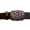 Gap  Brown Leather Ladies Belt, Red Enameled Floral Buckle, Sz S Photo 5