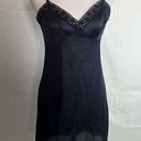 Vintage 80s 90s Black Satin Nightgown Slip Dress Lace Trim Mini Pinup Girl Small Photo 0