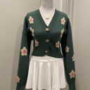 Daisy Bailey Rose Green Pink & Pale Yellow  Floral Cropped Cardigan Sweater - S Photo 2