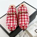 Gucci  Princetown Mule Red White Plaid Gold Horsebit Vichy Checkered Size 37 US 7 Photo 0