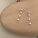 Elegant Bow White Pearl Dangle Drop Earrings for Women Gold Photo 1