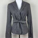 BCBGMAXAZRIA  Blazer Jacket Women S Gray Linen Pinstripe Belted Stretch Button Up Photo 13