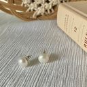 Vintage “Hannah” Coin Pearl Stud Earrings White Neutral Minimal Classic Simple Jewelry Photo 4