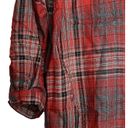 Max Studio  Womens Flannel Shirt Size XS Roll Up Sleeve Red Gray Black Plaid Photo 2