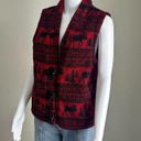 Woolrich Vintage  Red + Black Winter Print Fleece Vest Toggle Closure Photo 1