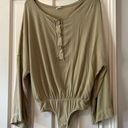 Free People Intimately  Green Ribbed Button Front Long Sleeve Bodysuit Photo 0