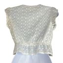 idem Ditto  Women Small Crop Top Blouse White Floral Plunge Neckline Puff Sleeves Photo 1