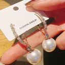 Elegant White Pearl Drop Dangle Earrings for Women Gold Photo 0