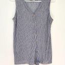 Rachel Zoe  Navy Blue White Striped Sleeveless Button Tie Knot 100% Linen Tank M Photo 1