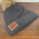 Love Your Melon  Women's Grey One Size Knit Cuffed Brown Patch Pom-Pom Beanie Hat Photo 0