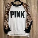 PINK - Victoria's Secret PINK Victoria’s Secret RARE white, black and cheetah crew neck color block sweat Photo 0