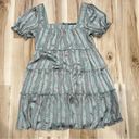 Trixxi  Womens Green Pleated Metallic Lined Tiered Floral Dress Women’s Small Photo 1