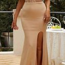 Boutique Tan/Nude Satin And Corset Mesh Embroidered Maxi Dress  Photo 0