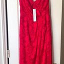 Monique Lhuillier Dress Foulard Asymmetric Floral Lace Midi Lipstick 4 NWT Photo 2