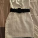 Meshki White Belted Tweed Dress Photo 0