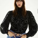 ZARA  Black Velvet Victorian Faux Leather Turtleneck Puff Sleeve Blouse S Photo 2