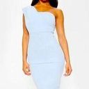 Pretty Little Thing NEW  Dusty Blue One Shoulder Drape Midi Dress Size Medium Photo 0