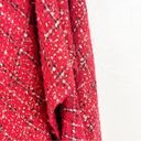 Chico's CHICO’S Red Checkered Plaid Metallic Tweed Fringe Trim Poncho Shawl, One Size Photo 5