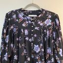 Rebecca Minkoff  Blouse Maggie Top Button Front & Neckties Sz L NWT Floral Black Photo 2