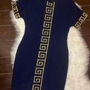 Chetta B  Navy Blue with embroidered Gold design short sleeve dress sz 10 Photo 0