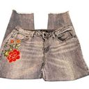 EARL JEANS Cropped raw hem floral embroidered boho medium wash distressed jeans. Size 10 Photo 0