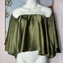 Missguided  Green Olive Satin Bardot Off The Shoulder Blouse Top Size 12 Large Photo 0