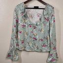 Majorelle  Fleur Ruffle Button Up Blouse in Green Whisper Size large Photo 1