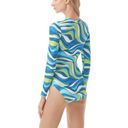 MICHAEL KORS SURF LONG SLEEVE 1PC PADDLE SWIMSUIT RASH GUARD CYAN BLUE SIZE 10 Photo 1