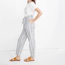 Madewell  Linen-Cotton Paperbag Pants in Dark Baltic Stripe Size 8 EUC Photo 1