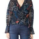 Stylestalker Floral Print Sheer Chiffon Bell Sleeve Wrap Blouse Navy Size Small Photo 0