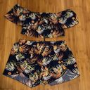 SheIn  VCAY Plus Tropical Print Off Shoulder Overlay Crop Top & Shorts 0XL Photo 9