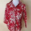 Coldwater Creek  red white Hawaiian floral shaped button down shirt NEW M petite Photo 0