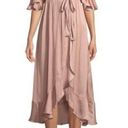 Bardot  Dress Womens 6 Bea Cold-Shoulder Ruffle Wrap Biscotti Dusty Pink Satin Photo 8
