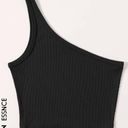 SHEIN One Shoulder Rib Knit Crop Top Black Photo 0