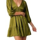 Olivaceous  Tiered V-Neck Open Back Satin Mini Dress Green Size Medium NWT Photo 0