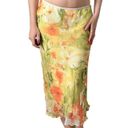 vintage 90s y2k yellow floral print layered mesh lettuce hem midi maxi skirt Photo 1