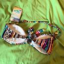 Hobie NEW  Sierra Bandeau Beaded Stripe Swim Bikini Brown Yellow Orange Boho M Photo 5