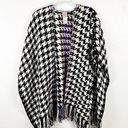 Chico's CHICO’S Black And White Houndstooth Multicolored Accent Panel Fringe Poncho, OS Photo 0