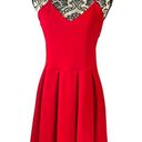 Soprano  Women's V Neck Spaghetti Strap Red Fit to Flare Pleat Dress Size L. Photo 0