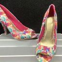 Christian Sirianio Christian Siriano For Payless Size 9.5 Peep Toe Heels 4" Floral Watercolor Photo 0