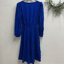 Vintage Blue  Silk Wrap Dress Size 8 Long Sleeve Paisley Pattern Balloon Sleeve Photo 5