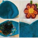 The Sak  Bucket Bag Turquoise Blue Crochet Crossbody Hobo Bag with Flower Charm Photo 6