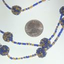 Vintage Blue  & Gold/Yellow Color Seed Bead Beaded Balls Boho Necklace Photo 7