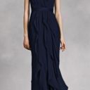 Vera Wang White by  V-Neck Wrapped Bodice Dress with Satin Belt in Navy Size 8 Photo 0