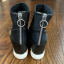 Steve Madden  Black Zip Mid High Tops Knit White Shoes 9 Wedge Platform Sneakers Photo 4